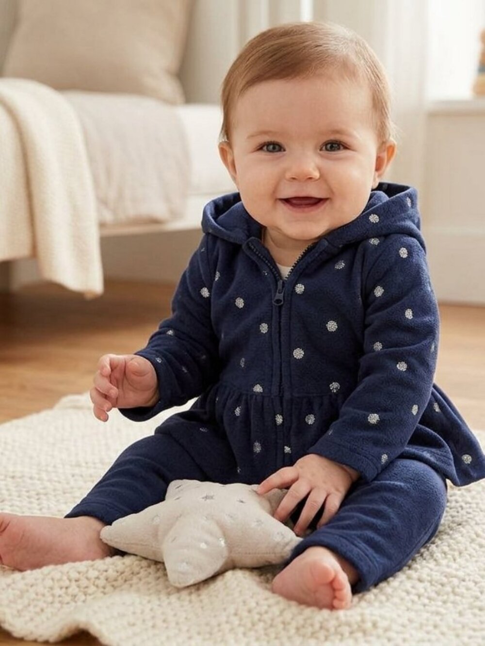 Carter's Baby Girl 2-Piece Fleece Polka Dot Hooded Peplum Jacket and Pants Set -
